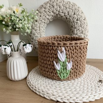 Hóvirág horgolt tároló kosár
