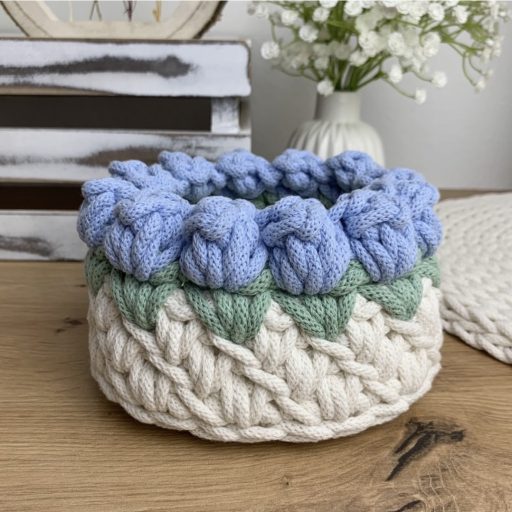 3D tulipános horgolt tároló kosár - kicsi