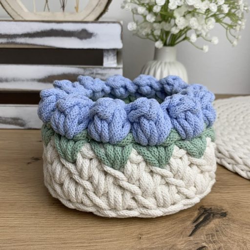3D tulipános horgolt tároló kosár - kicsi