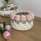 3D tulipános horgolt tároló kosár - Ekrü alap színes virággal, kicsi