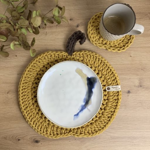 Tök horgolt poháralátét - Okker