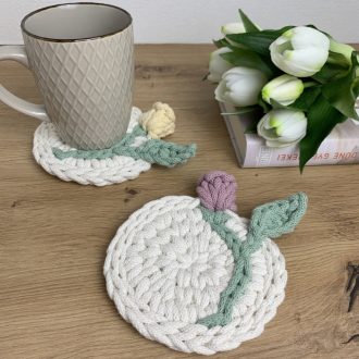 3D tulipános horgolt poháralátét - Antik rózsa