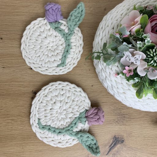 3D tulipános horgolt poháralátét - Antik rózsa