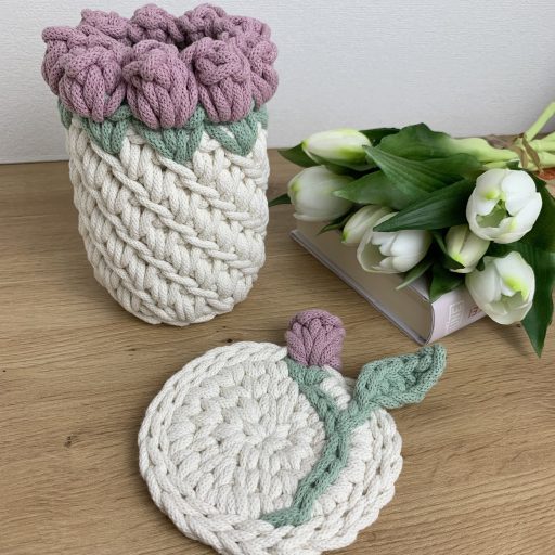 3D tulipános horgolt poháralátét - Antik rózsa