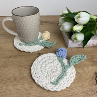 3D tulipános horgolt poháralátét - Világoskék