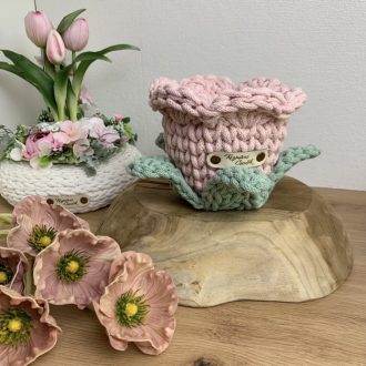 Nem hervadó virágkosár, horgolt tároló - kicsi