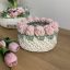 3D tulipános horgolt tároló kosár - Ekrü alap Púder virággal, kicsi
