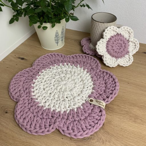 Virágos horgolt poháralátét