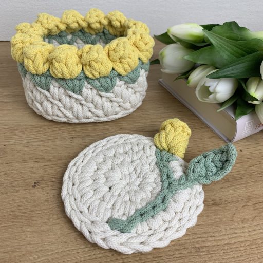 3D tulipános horgolt poháralátét - Banán